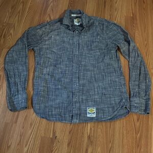 Superdry Brand Denim Men's Gray Button‎ Down Shirt Long sleeve Classic Retro Y2k